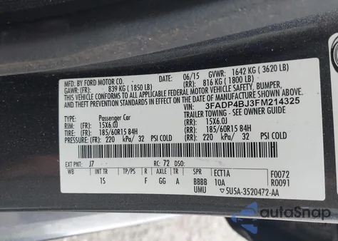 2015 Ford Fiesta Se from USA, damaged, VIN 3FADP4BJ3FM214325